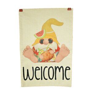 Welcome Summer Gnome 12 x 18 Double Sided Nylon Burlap Garden Flag